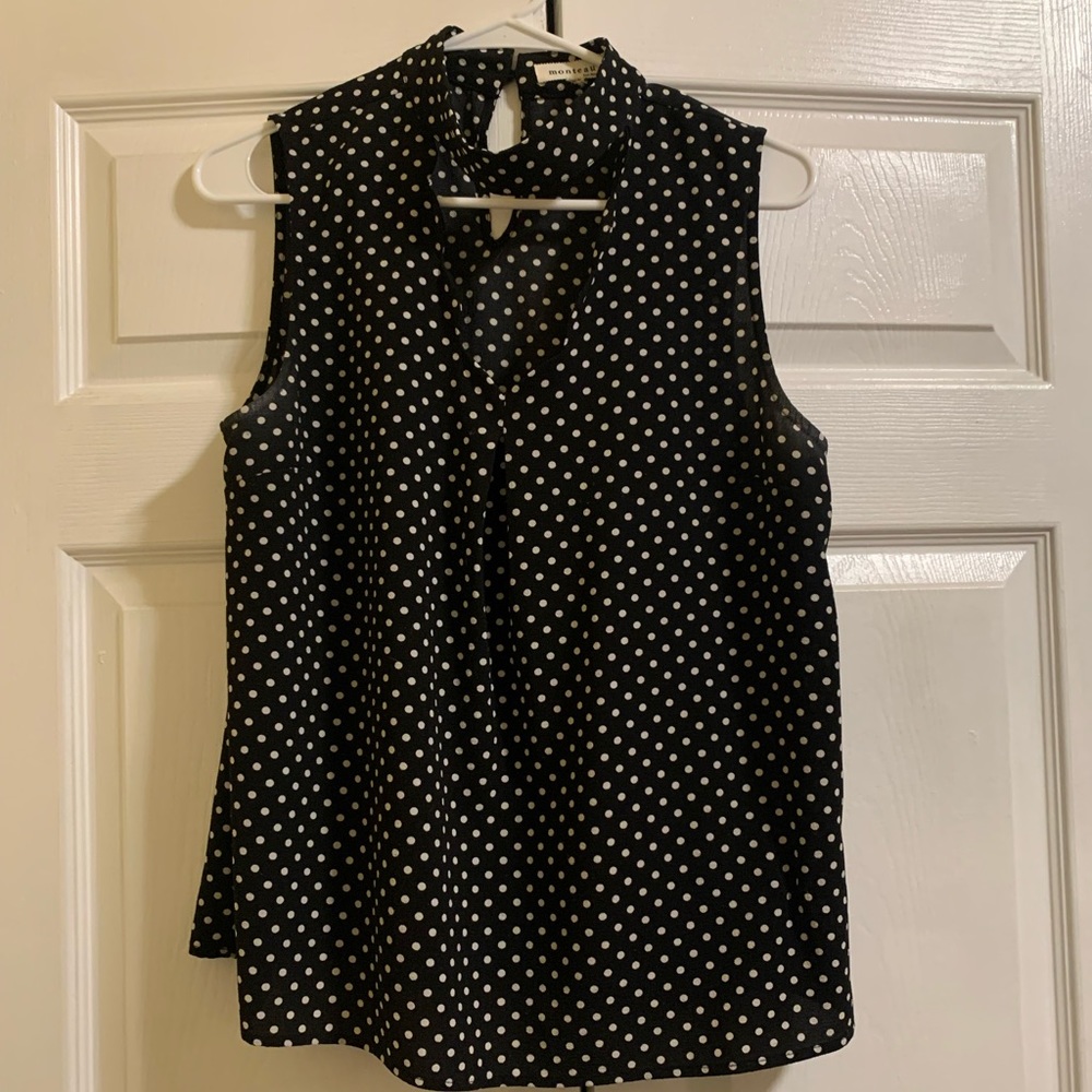 Sleeveless polka dot blouse